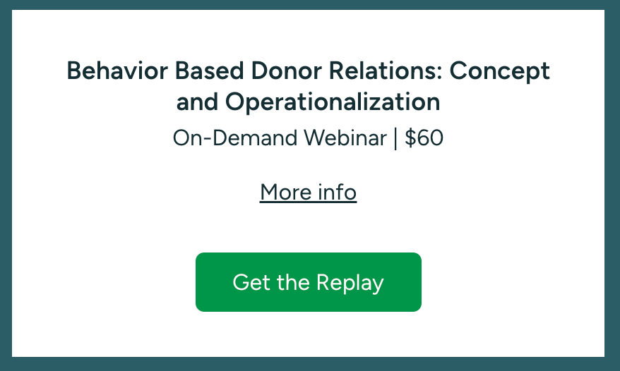 Behavior-Based Donor Relations - Webinar 1: Concept and Operationalization