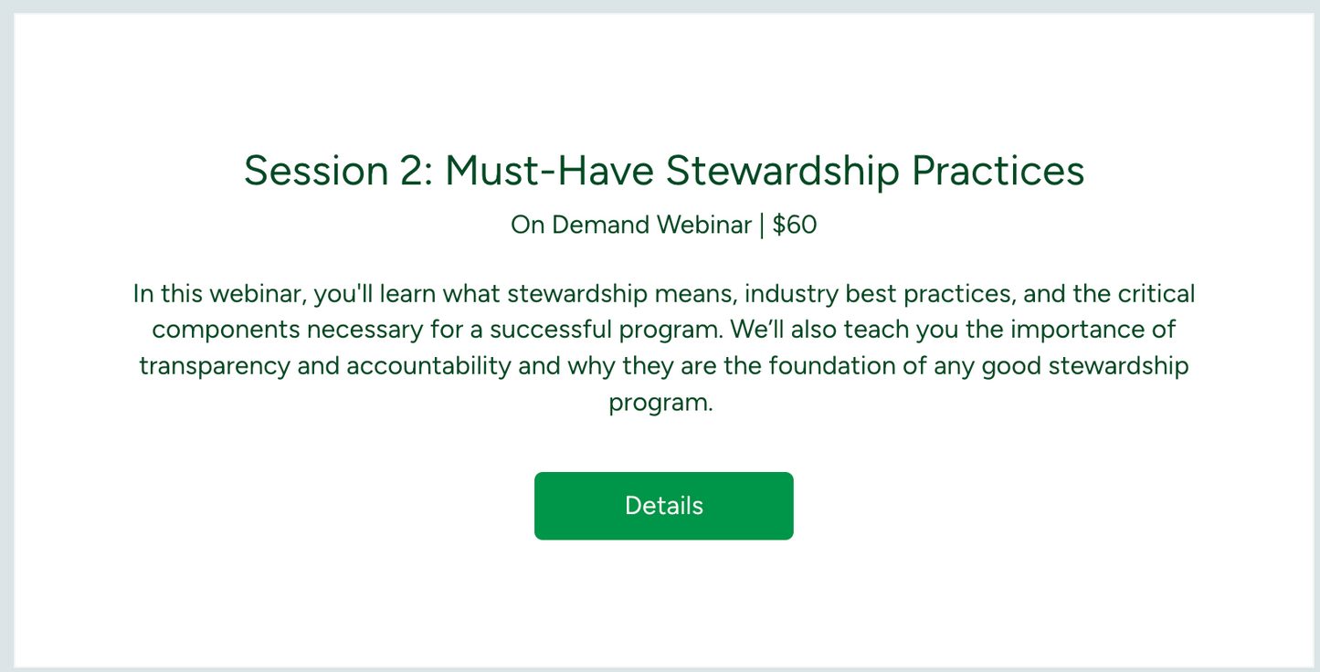 Session 2: Must-Have Stewardship Practices