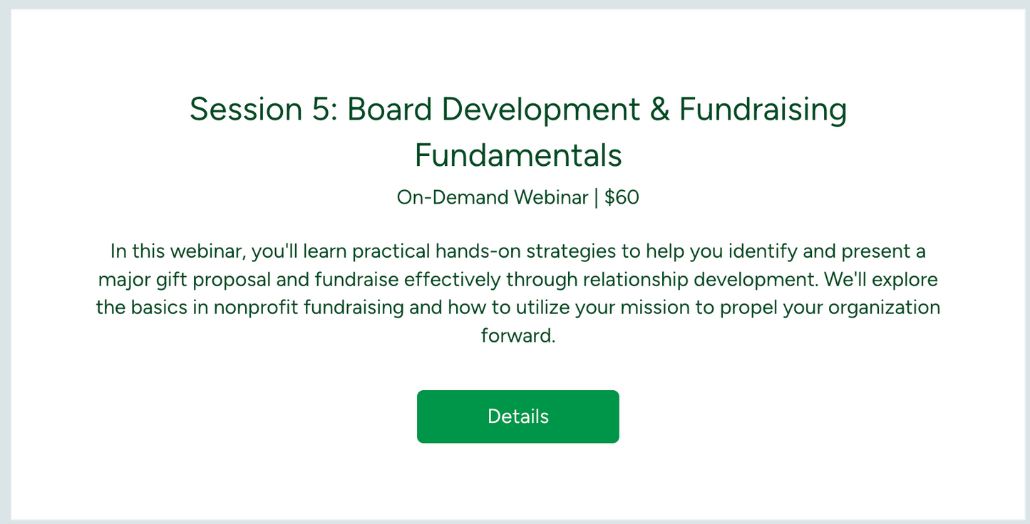 Session 5: Board Development and Fundraising Fundamentals